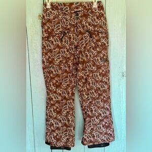 New! VANS Performance Snow Pant Womens Ski Snowboard Outdoor Paisley Brown M/M